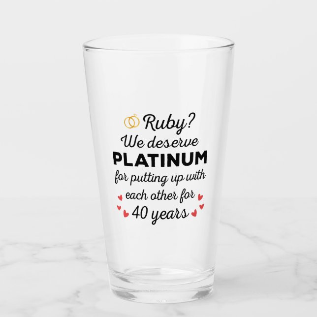40. Hochzeitstag I - Ruby Funny Couple Glas (Vorderseite)