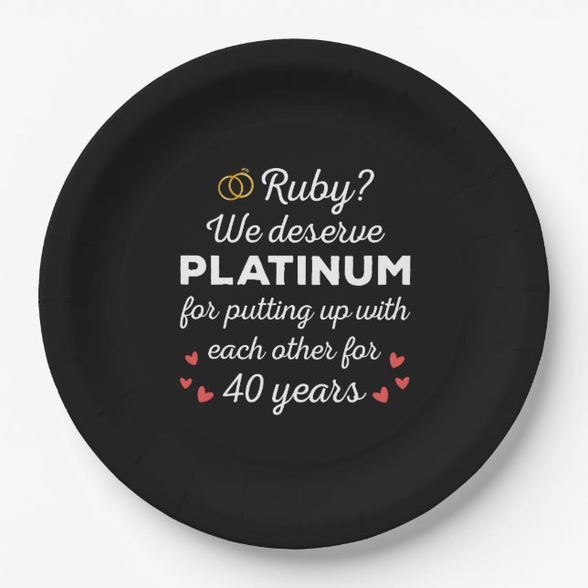 40. Hochzeitstag I - Ruby Funny Couple Pappteller (Vorderseite)