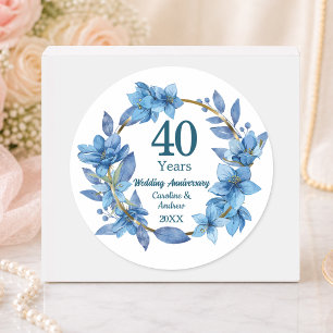 40. Hochzeitstag mit blauem Blumenschmuck Rubin Runder Aufkleber