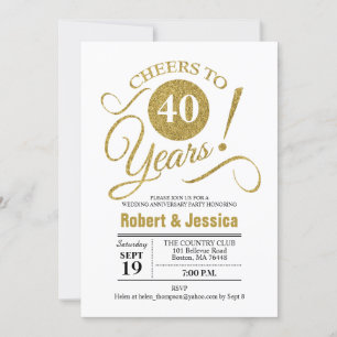 40. Hochzeitstag-Party - Gold Weiß Einladung