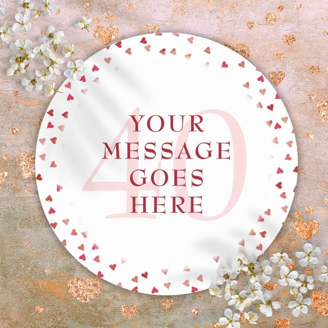 40. Hochzeitstag Ruby-Herzen Runder Aufkleber (40th Wedding Anniversary Ruby Hearts Classic Round Sticker)