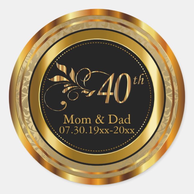 40. Hochzeitstag Runder Aufkleber (Vorderseite)