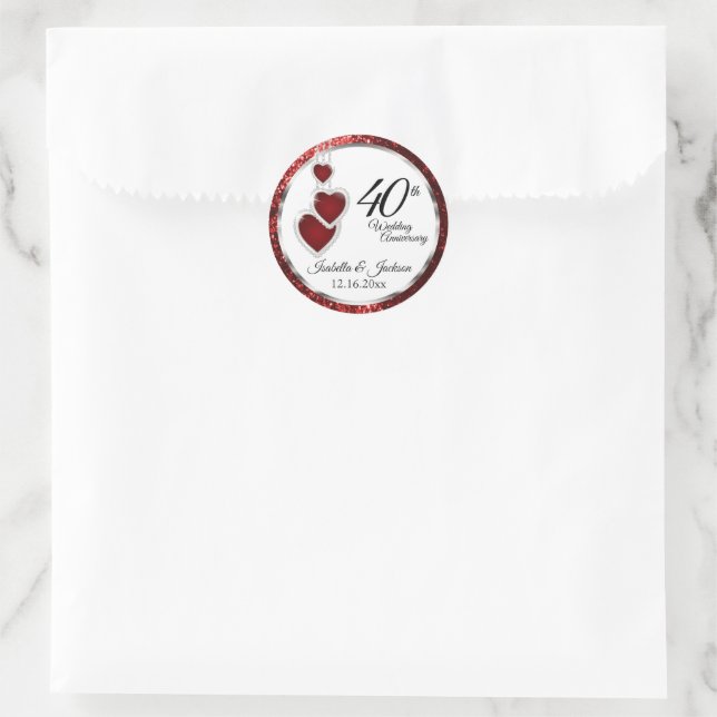 40. Hochzeitstag Runder Aufkleber (Tasche)