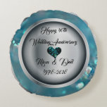 40. Hochzeitstag Rundes Kissen<br><div class="desc">Modernes und elegantes Design in Blau und Silber mit Glitzern</div>