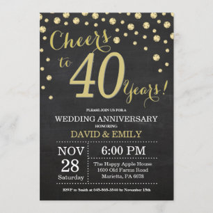 40. Hochzeitstag-Schiefertafel Schwarz und Gold Einladung