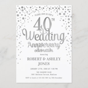 40. Hochzeitstag - Silber & Weiß Einladung