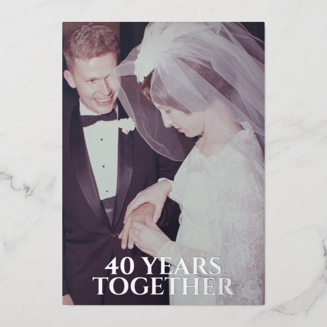 40. Hochzeitstag Silver & Foto Folieneinladung (Vorderseite)