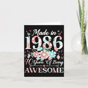 40 Jahre alt, hergestellt 1986, Floral 40. Geburts Karte