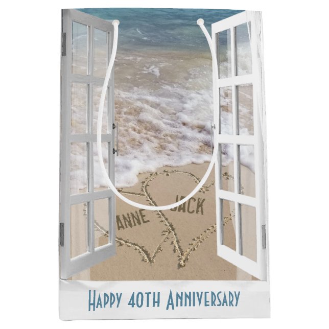 40 Jahre Beach Hearts Medium Geschenktasche Mittlere Geschenktüte (Vorderseite)