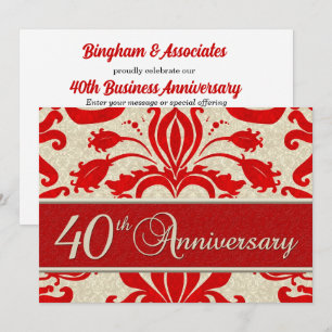 40 Jahre Business Red Damask Einladung