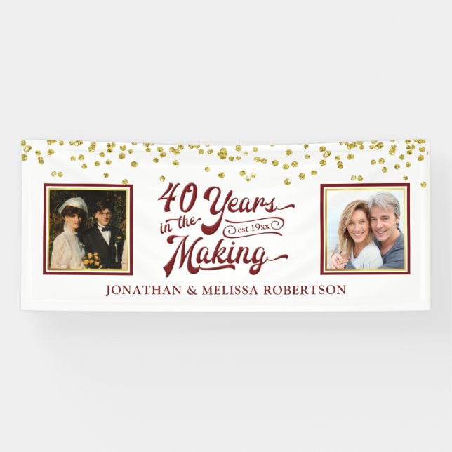 40 Jahre Damals & Jetzt Fotos Gold Confetti Banner (Horizontal)
