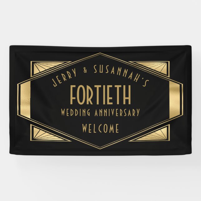 40 Jahre Jubiläum: Art Deco Gold Schwarz Banner (Horizontal)