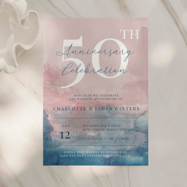 40 Jahre pink und blau Aquarell Einladung (Von Creator hochgeladen)
