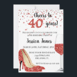40 Jahre Roter Glitzer Heelse Einladung<br><div class="desc">This design was created though digital art. It may be personalized in the area provide or customizing by choosing the click to customize further option and changing the name, initials or words. You may also change the text color and style or delete the text for an image only design. Kontakt...</div>