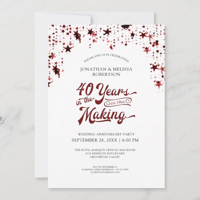 40 Jahre Ruby Red Stars 40 Jahre Einladung (Vorderseite)
