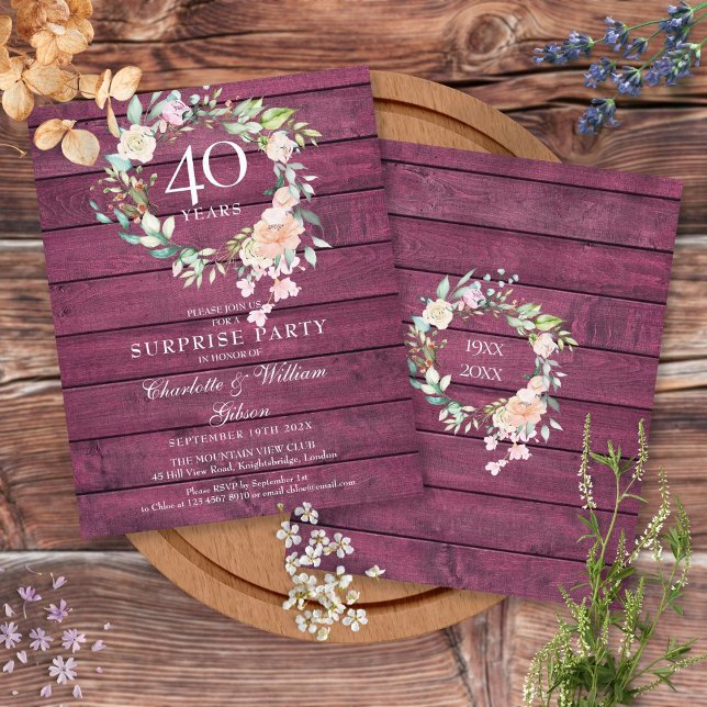 40 Jahre Ruby Rustic Wood Floral Einladung (Von Creator hochgeladen)
