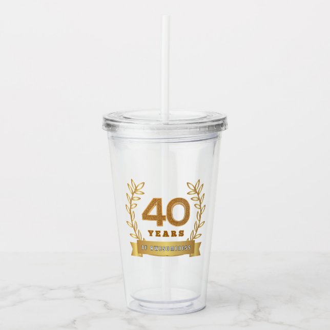 '40 Jahre Wahnsinn' Gold-Look Acryltrinkbecher (Vorderseite)