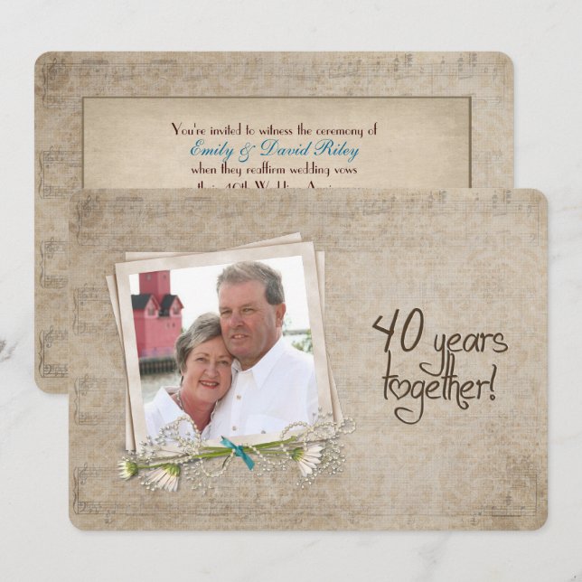 40. Jahrestag der Hochzeit Einladung (Vorne/Hinten)