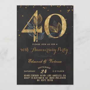 40-jähriges Gold Floral Einladung