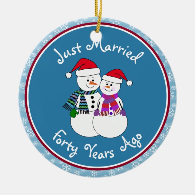 40. Jubiläum Geschenk Spaß Schnee Couple Weihnacht Keramikornament (Vorne)