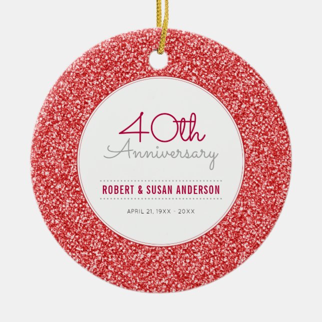 40. Jubiläum Keepake Imitate Roter Glitzer Keramik Ornament (Vorne)