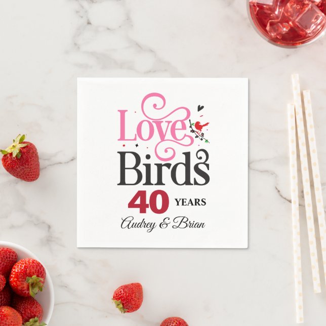 40. Jubiläum Love Birds Personalisiert Serviette (Beispiel)