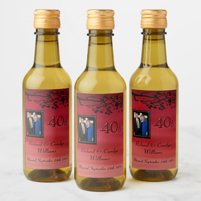 40. Jubiläum Lovebirds Foto Weinkarte Weinetikett (Flaschen)