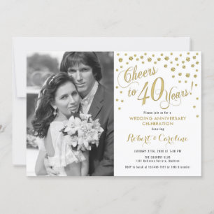 40. Jubiläum mit Foto - Gold Weiß Einladung