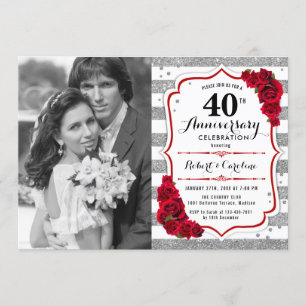 40. Jubiläum mit Foto - Ruby Red Silver Einladung