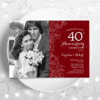 40. Jubiläum mit Foto Ruby Red White Floral