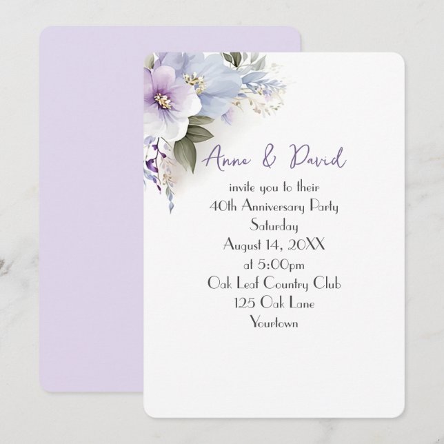 40. Jubiläum Party Floral Bouquet Einladung (Vorne/Hinten)