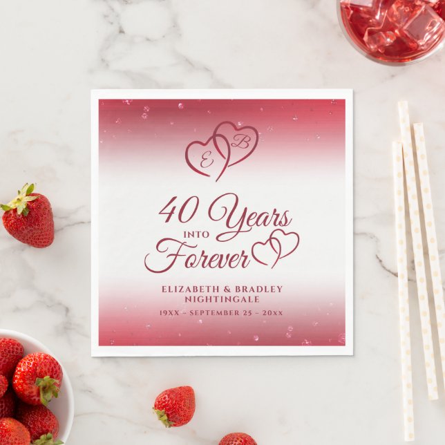 40 Jubiläum Ruby Heart 40 JAHRE INTO FOREVER Serviette (Beispiel)
