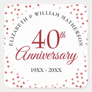 40. Jubiläum Ruby Hearts Quadratischer Aufkleber