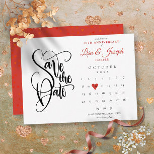 40. Jubiläum Save-the-Date-Kalender Ruby Heart Postkarte
