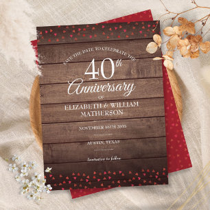 40. Jubiläum Save the Date Ruby Hearts Rustikal Postkarte