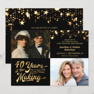 40. Jubiläum Then & Now Fotos Schwarz und Gold Einladung