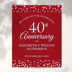 40. Jubiläums-Rubinline-Herzen-Willkommensschild Poster