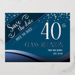 40. Klasse Wiedersehen Elegant blau Folien Feiertagspostkarte<br><div class="desc">Save the Date Postkarten für High School oder Class Wiedersehen. Alle Texte sind anpassbar Class Banner können auch in meinem Shop gefunden werden.</div>