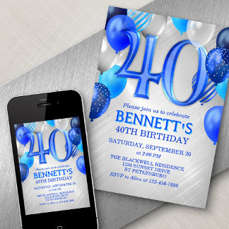 40. Mens Blue Birthday Einladung