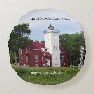 40 Mile Point Leuchtturm Rundkissen Rundes Kissen