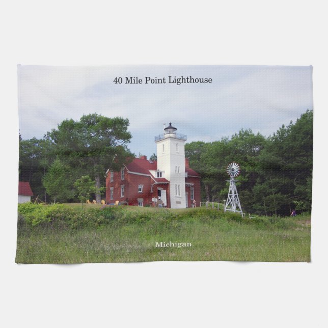 40 Mile Point Lighthouse Küchentuch (Horizontal)