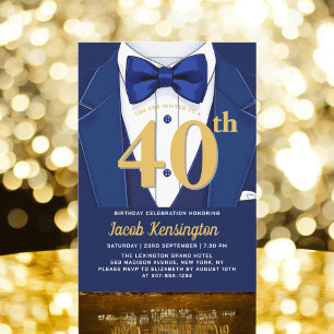 40. Navy Blue und Gold Tuxedo Geburtstagsveranstal Einladung