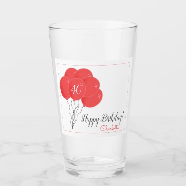 40. oder irgendeinen Geburtstag rosa Ballon Glas (Vorderseite)