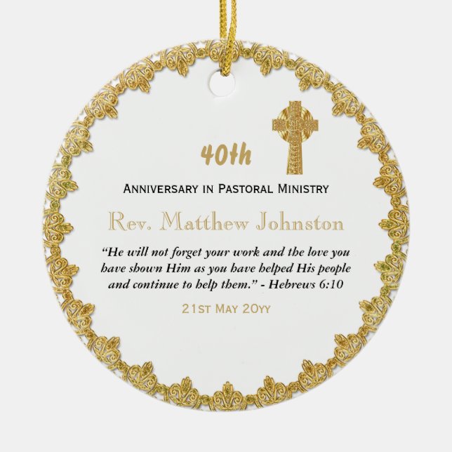 40. Ordination Jubiläum Personalisierte Schrift Keramik Ornament (Vorne)
