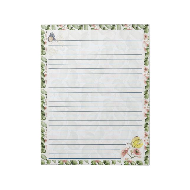 40 Page Watercolor Eukalyptus Butterfly Notepad Notizblock (Rotiert)