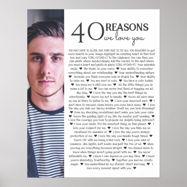 40 raisons pour lesquelles nous vous aimons poster (Devant)