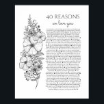 40 reasons why we love you tattoo style gift poster<br><div class="desc">This is a DO IT YOURSELF XX Reasons why we love you. roses reasons we love you,  editable 50 Reasons,  60th birthday,  editable,  80th birthday,  memories,  love you,  mom,  You can edit the main body text. Designed by The Arty Apples Limited</div>