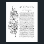 40 reasons why we love you tattoo style gift poster<br><div class="desc">This is a DO IT YOURSELF XX Reasons why we love you. roses reasons we love you,  editable 50 Reasons,  60th birthday,  editable,  80th birthday,  memories,  love you,  mom,  You can edit the main body text. Designed by The Arty Apples Limited</div>