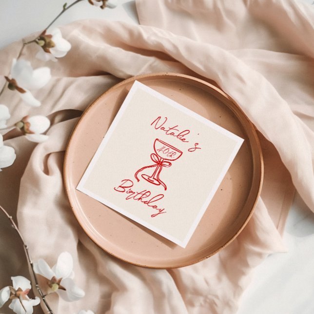 40. Retro Hand Drawn Bow Champagne Glass Geburtsta Serviette (Von Creator hochgeladen)