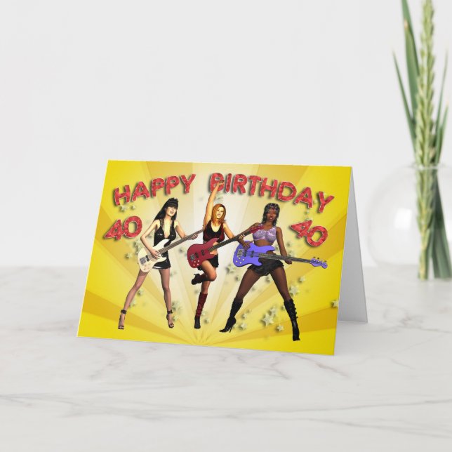 40. Rockin' Geburtstag mit einer Girl-Band Karte (Vorderseite)